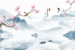 新中式手绘玉兰家和万事兴