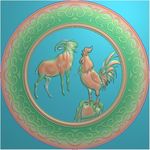 洋花边框玉雕羊公鸡挂件精雕图