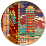 龙宝塔国潮民俗装饰画