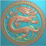 圆形回纹边框仿古草龙精雕图灰度