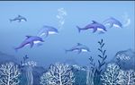 儿童房卡通可爱海底海豚墙纸