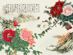 中式富贵牡丹背景墙