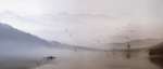 水墨山水渔舟唱晚中式装饰画壁画
