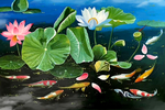 荷花九鱼图