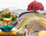 麋鹿山水装饰画