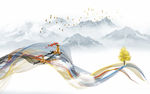 线条背景墙山水画 tif分层
