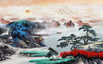 抽象水墨山水背景墙
