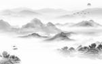 中式山水画背景墙 文件分层