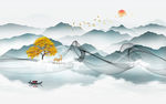 新中式山水背景墙