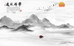 旭日东升宁静致远新中式背景墙