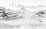 客厅中式画山水画 文件分层
