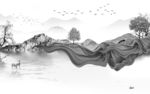 别墅新客厅山水画 文件分层