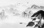 松树 灰色山水墙画 tif分层
