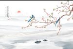 新中式大理石水墨山水花鸟背景墙