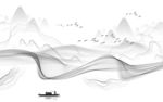 线条新山水无框画 文件分层画