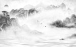 水墨背景山水墙画 文件分层