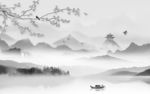 花鸟背景山水墙画 文件分层