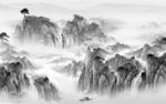 中式背景山水墙画 文件分层