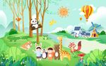 儿童春天插画风景背景墙