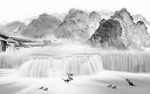 新中式新山水灰色画 tif分层