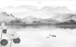 荷花新山水灰色画 tif分层