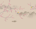 中式梅花黄鹂背景墙