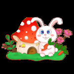 兔子蘑菇房子花朵插画