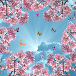 樱花蓝天花天空天花3D风景吊顶
