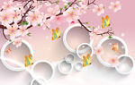 温馨樱花桃花客厅软包背景墙