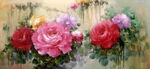 中式风国花牡丹花油画壁画装饰画