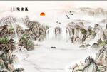 新中式水墨石纹聚宝盆背景墙