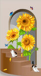 北欧风3D拱门向日葵玄关装饰画