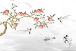 新中式国画山水花鸟花开富贵图片