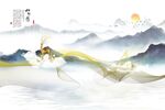 新中式抽象线条山水情背景墙