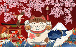 日式和风招财猫仙鹤工装背景墙