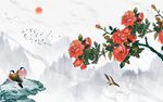 旭日东升牡丹爵士白背背景墙