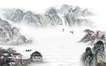 中式 客厅背景山水 tif分层