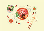 四川火锅美食插画