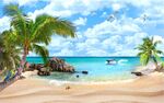 海边椰树沙滩背景墙