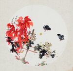 国画花鸟画菊花小鸡