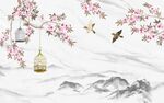 爵士白石纹桃花新中式背景墙