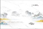 典雅新中式金箔山水江南春背景墙