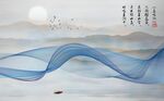 赤壁赋新中式曲线山水背景墙
