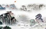 中式客厅墙画山水 TIF分层