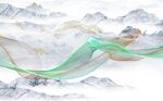 抽象飘带新中式山水背景墙
