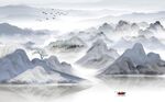 群山环绕山水新中式背景墙