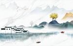 国画山水新中式客厅电视背景墙