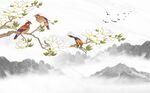 白玉兰画眉新中式电视背景墙
