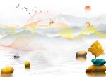 麋鹿发财树山水玄关装饰画