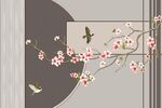 现代几何工笔花鸟悬空背景墙